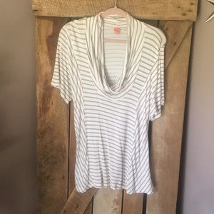 5/$20 Tan and white striped cowl neck top